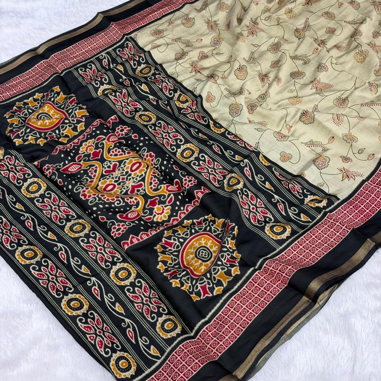 Kal Print Saree - Black Boarder