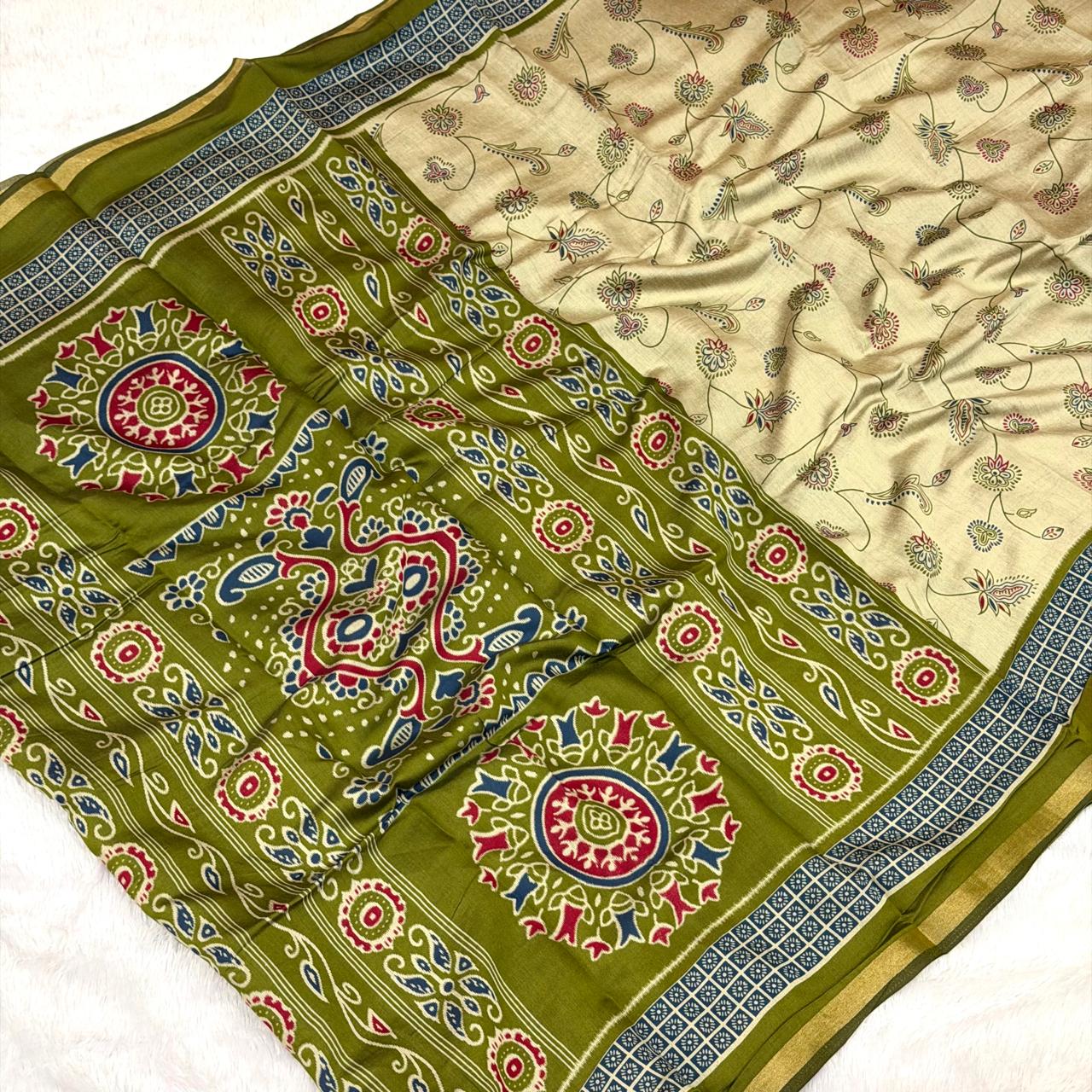 Jal Print Saree - Mehandi
