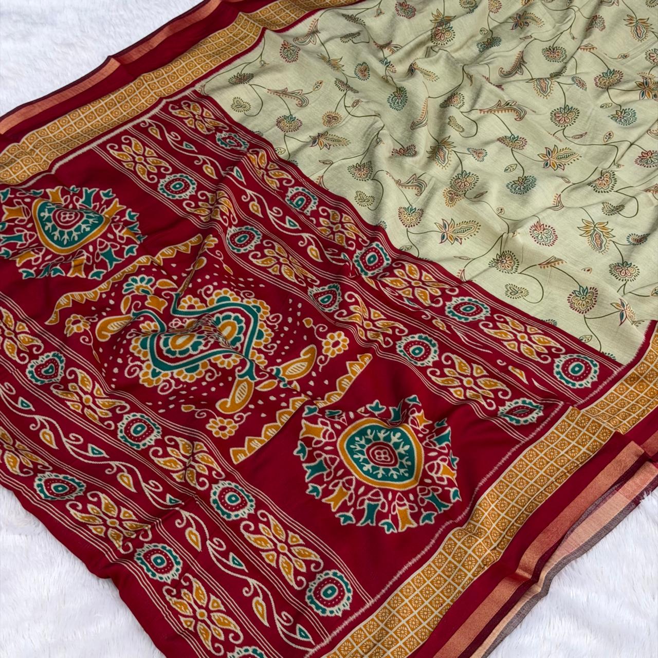 Jal Print Saree - Marron Boarder