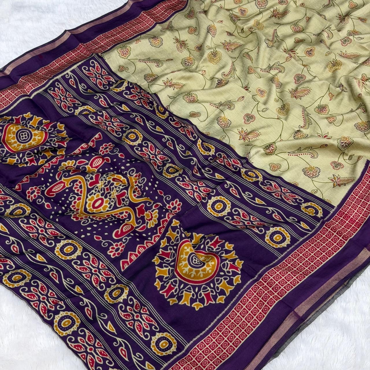 Jal Print Saree - Purple Biarder