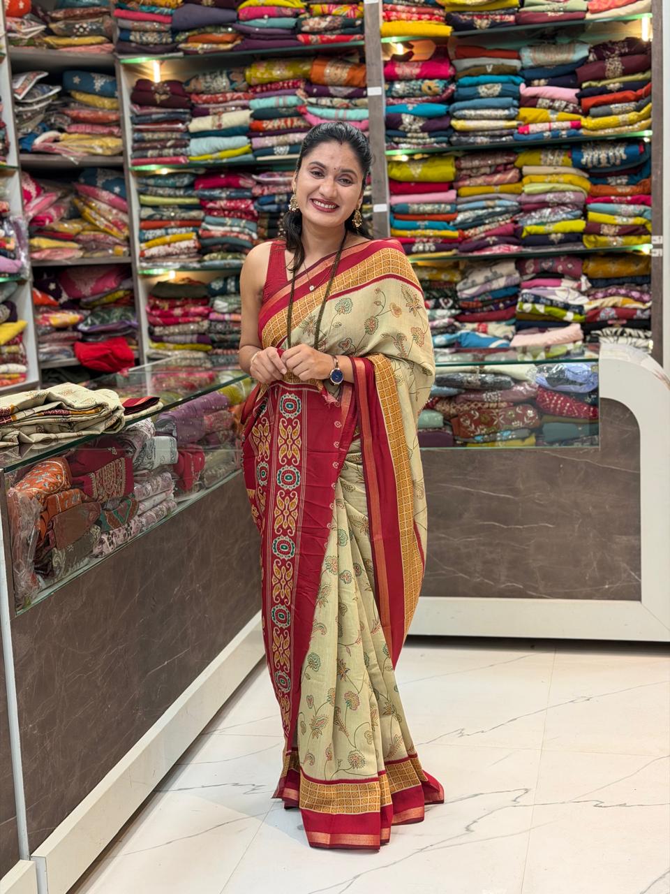 Jal Print Saree - Marron Boarder
