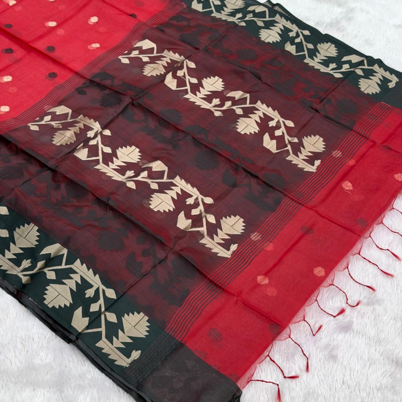 Jamdani Zari Organza Saree -  Red