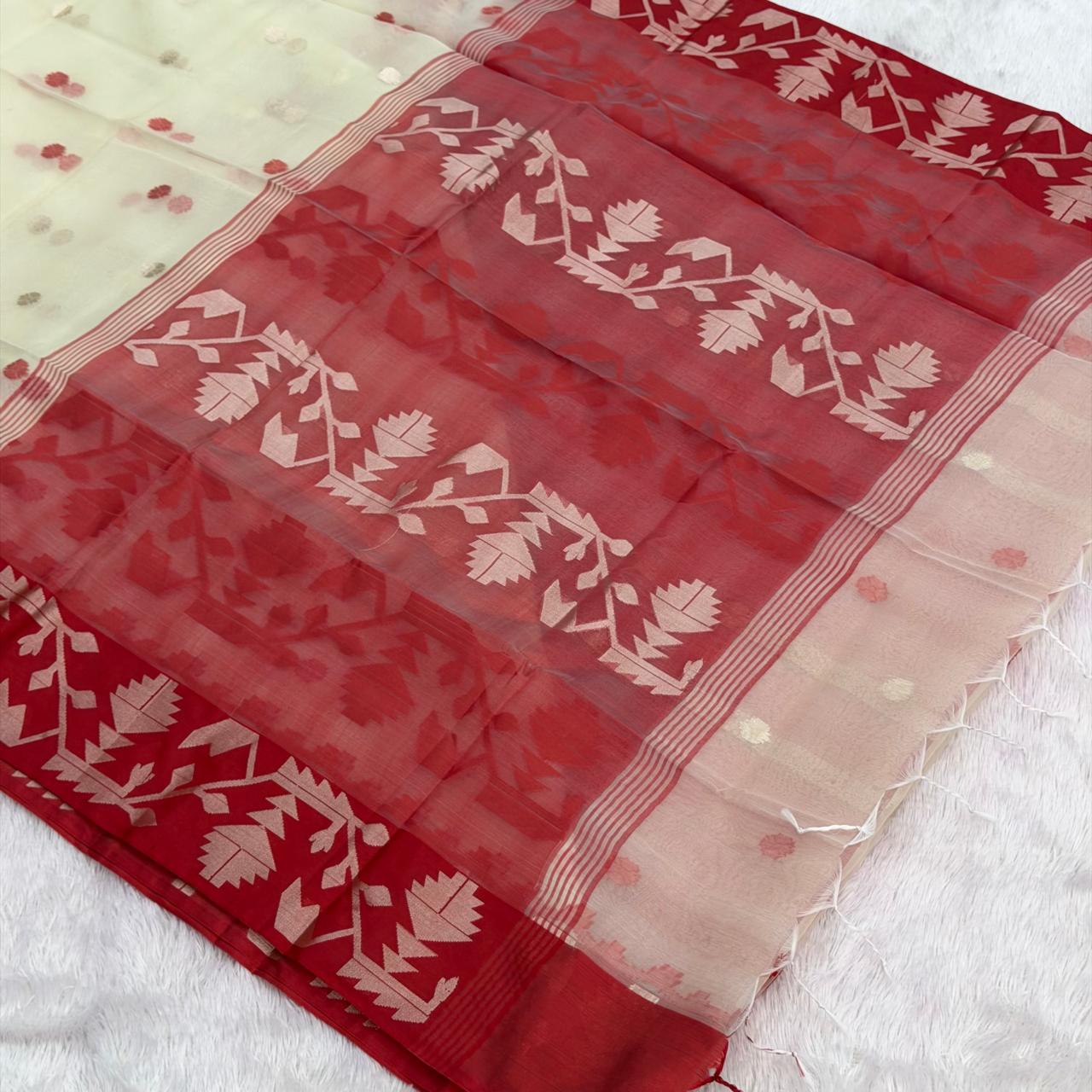 Jamdani Zari Organza Saree - Off White