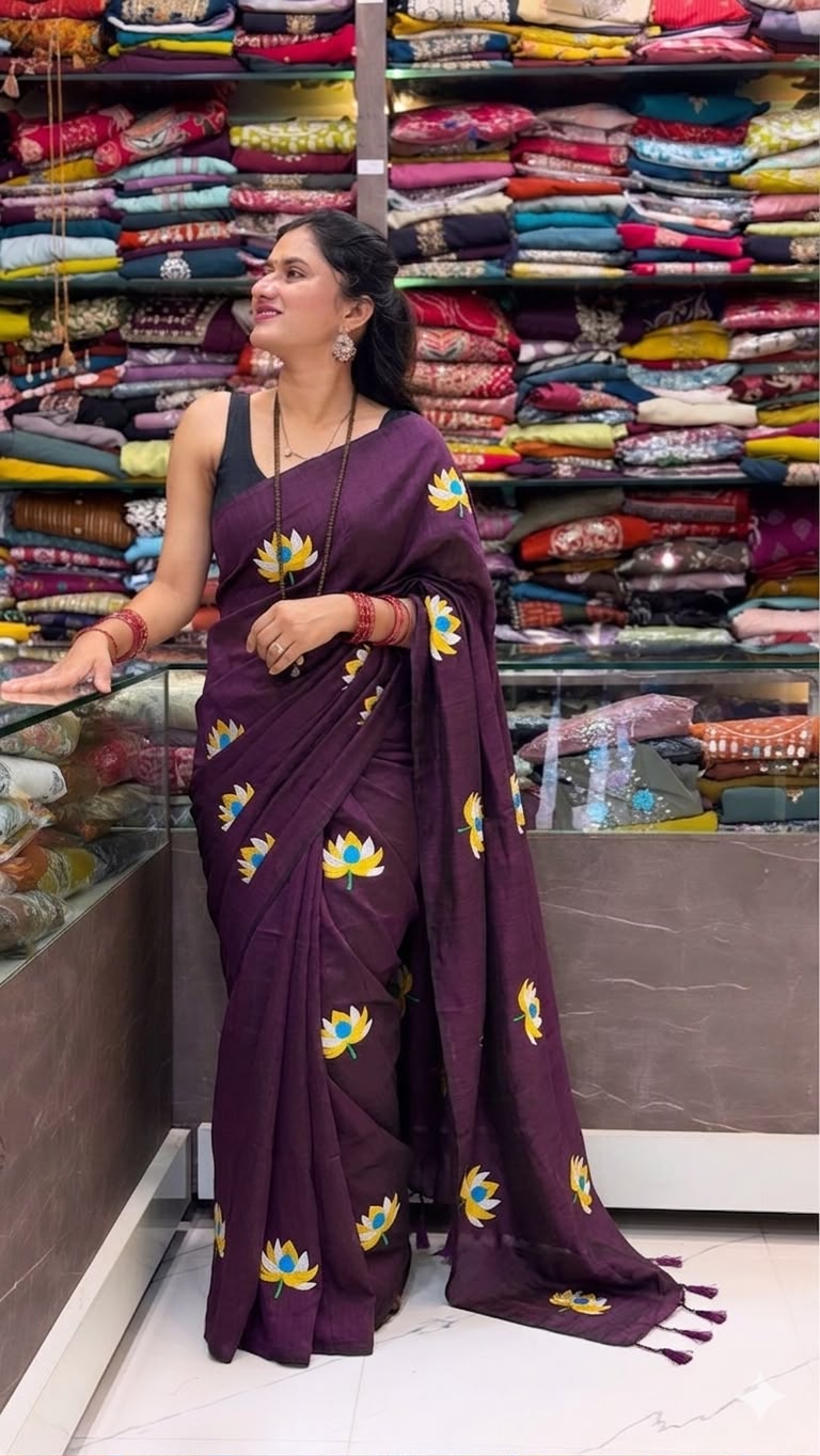 Padma Mal Cotton Saree -  Wine