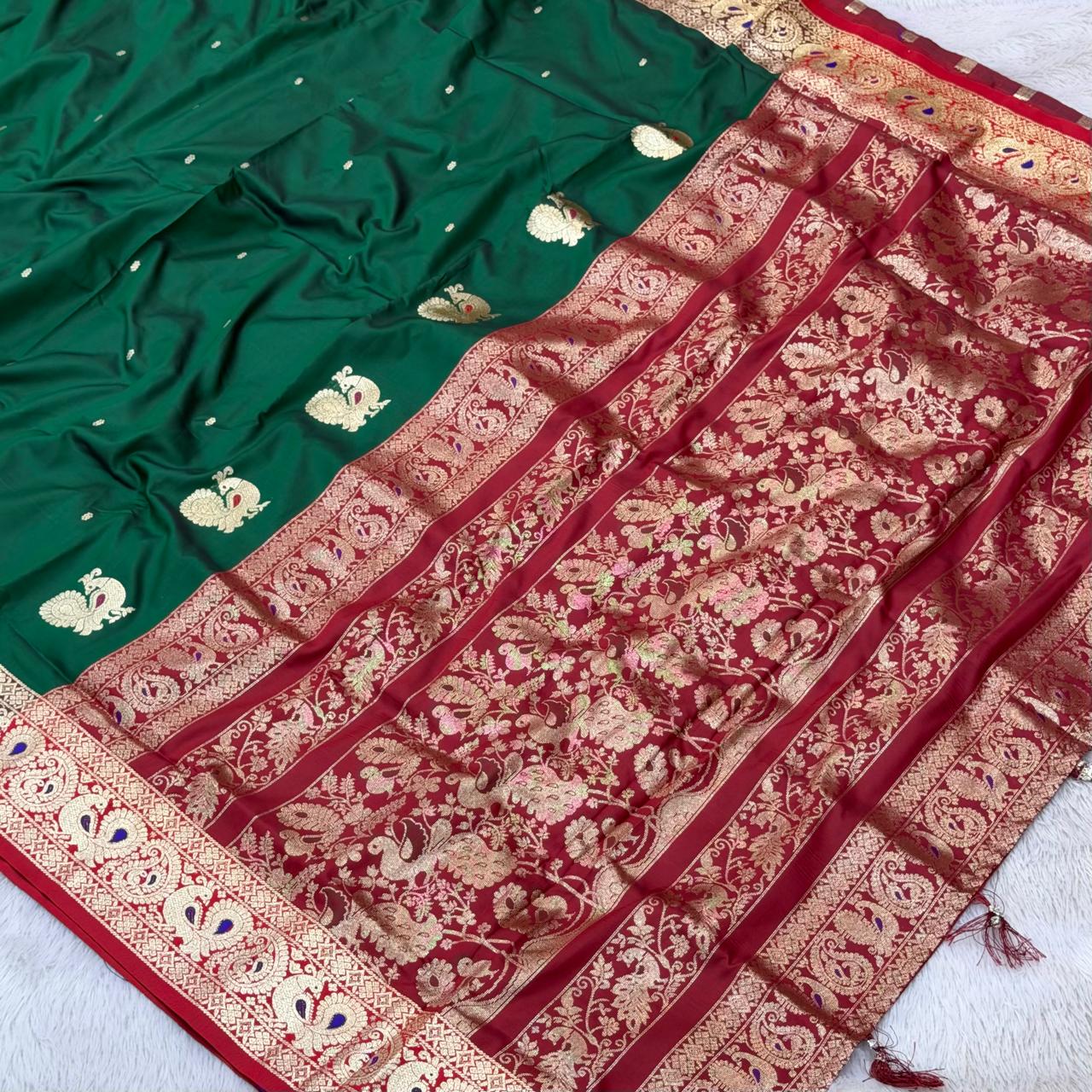 Traditional Silk Peshwai Saree - Green