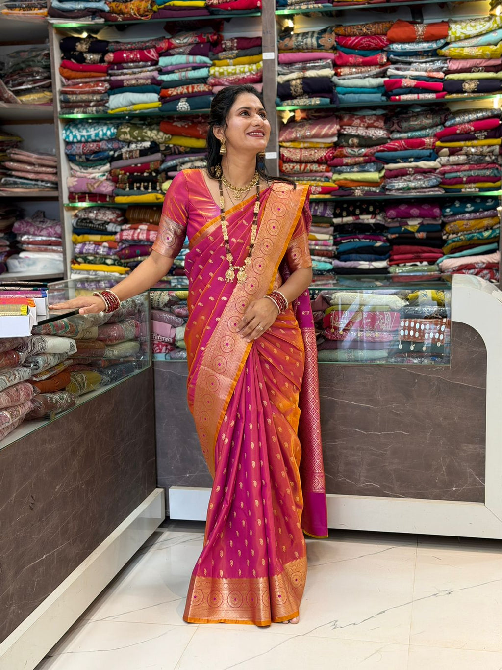 Nandini Bhumkai Saree- Orange Shade