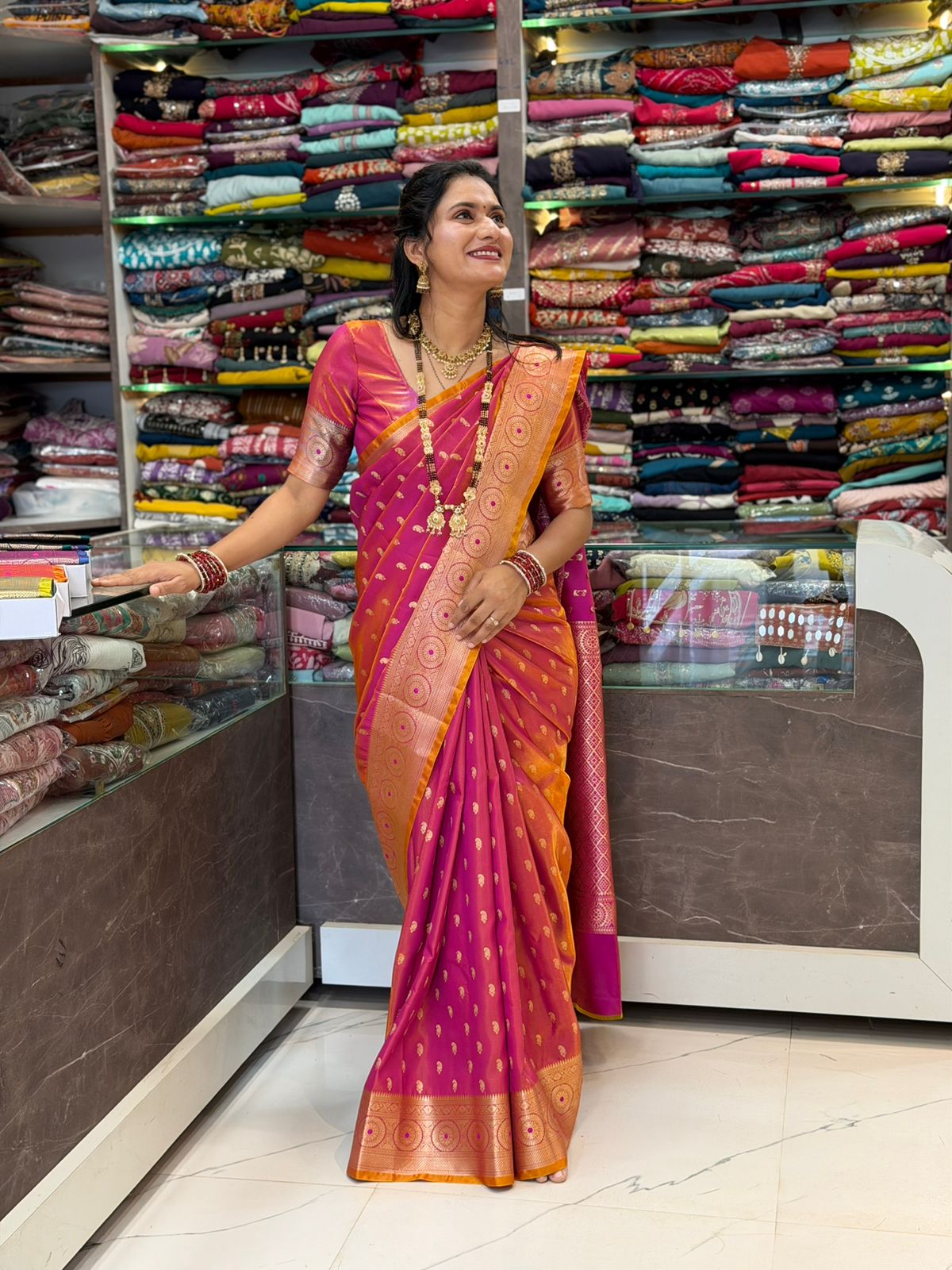 Nandini Bhumkai Saree- Orange Shade