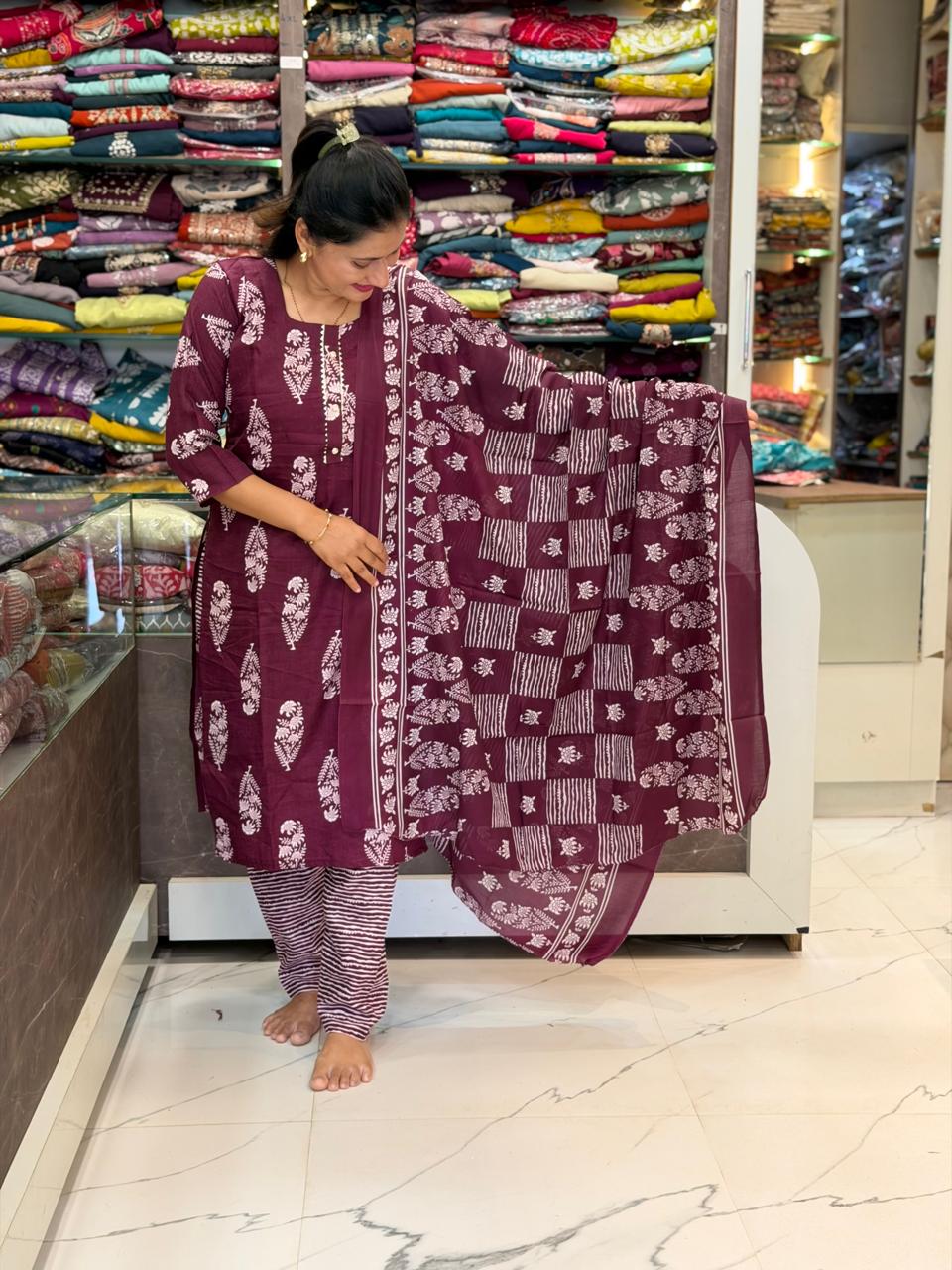 Cotton Dress Set - Wine