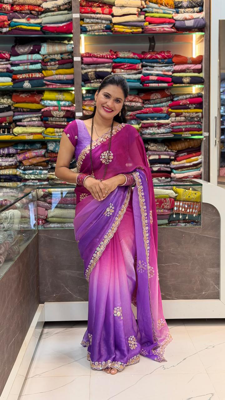 Multicolour Finishing Designer Saree - Pink