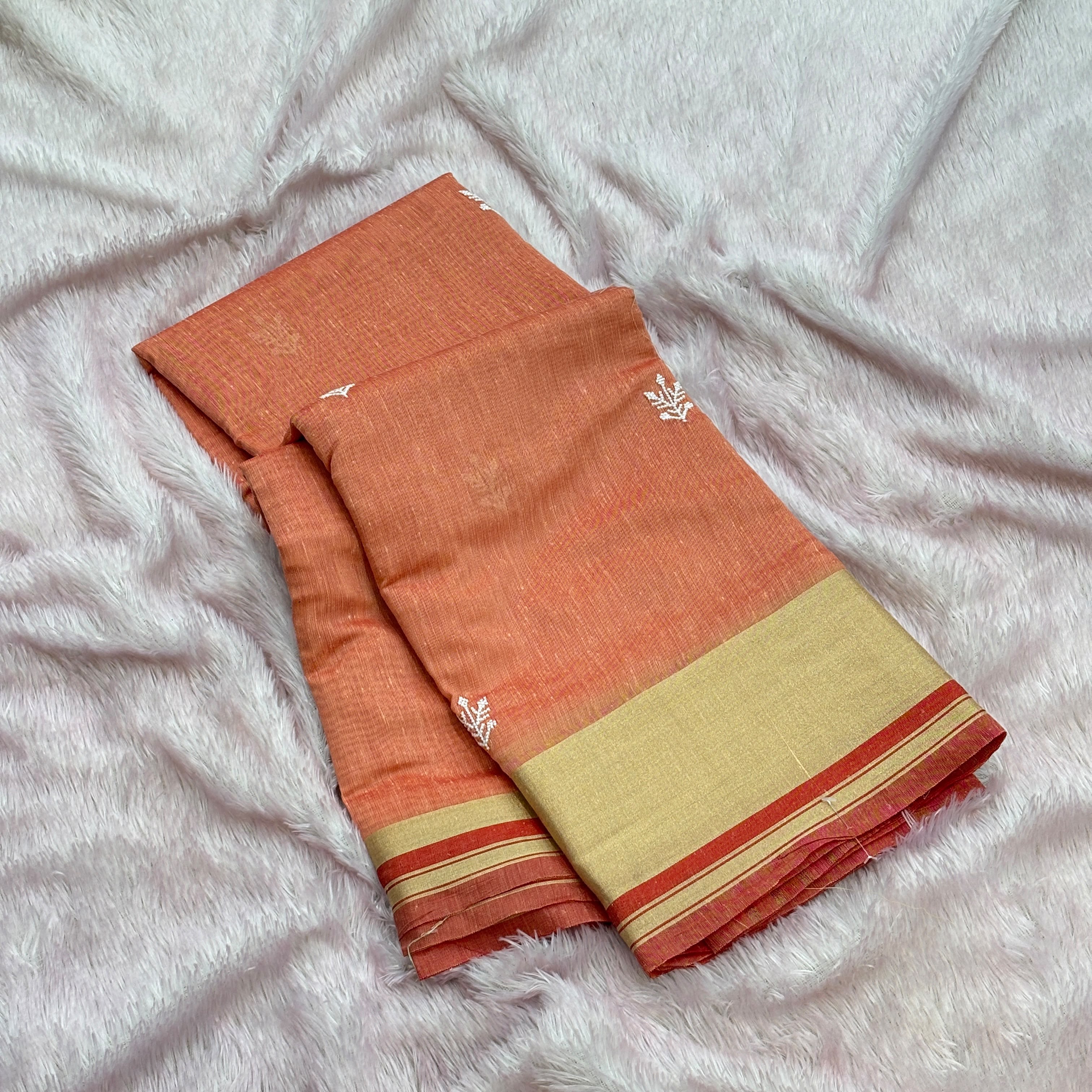 Thread Work Pattern Saree - Orange