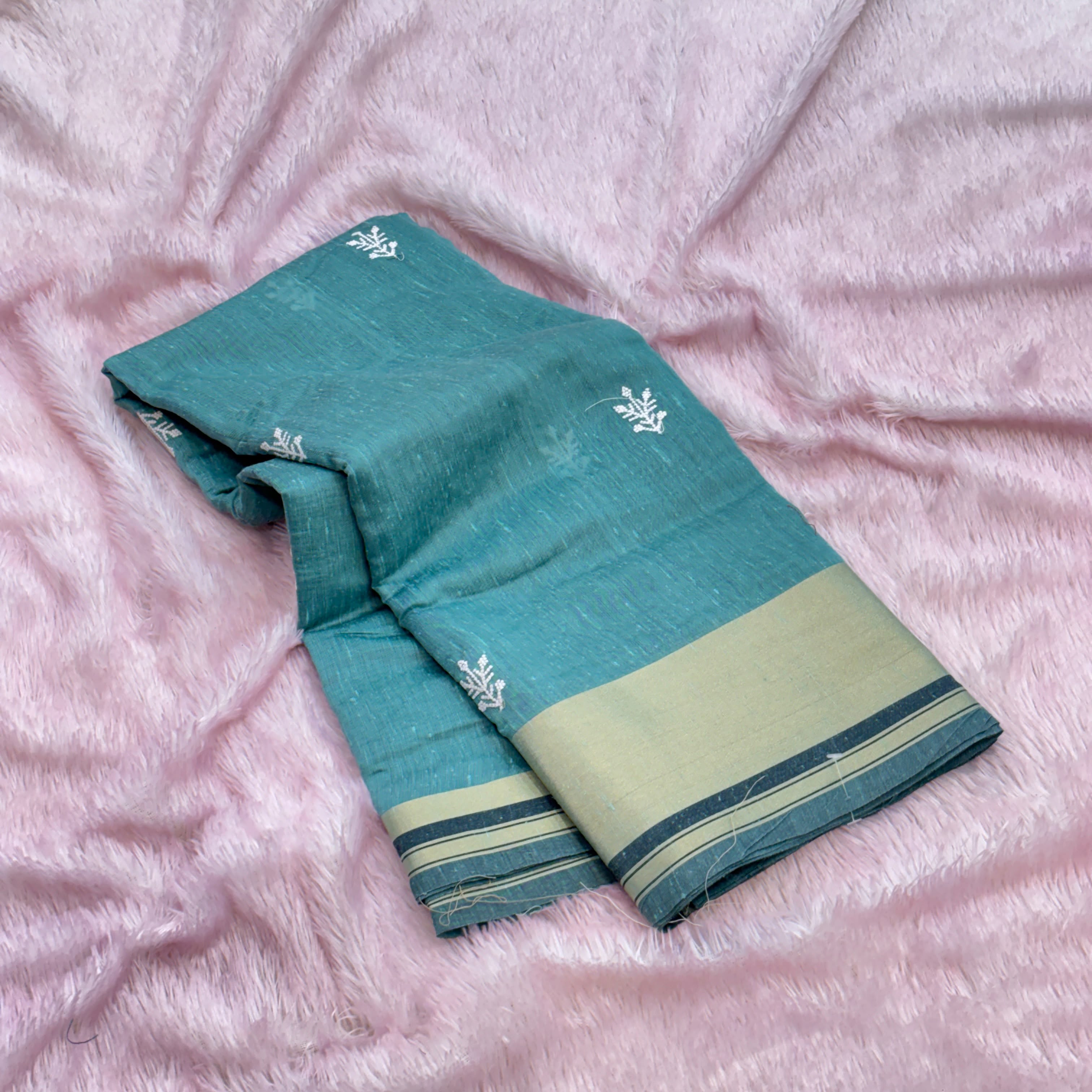 Thread Work Pattern Saree -  Ocean Blue