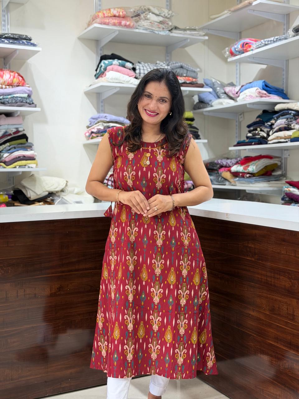 Cotton A Line kurti- Marron