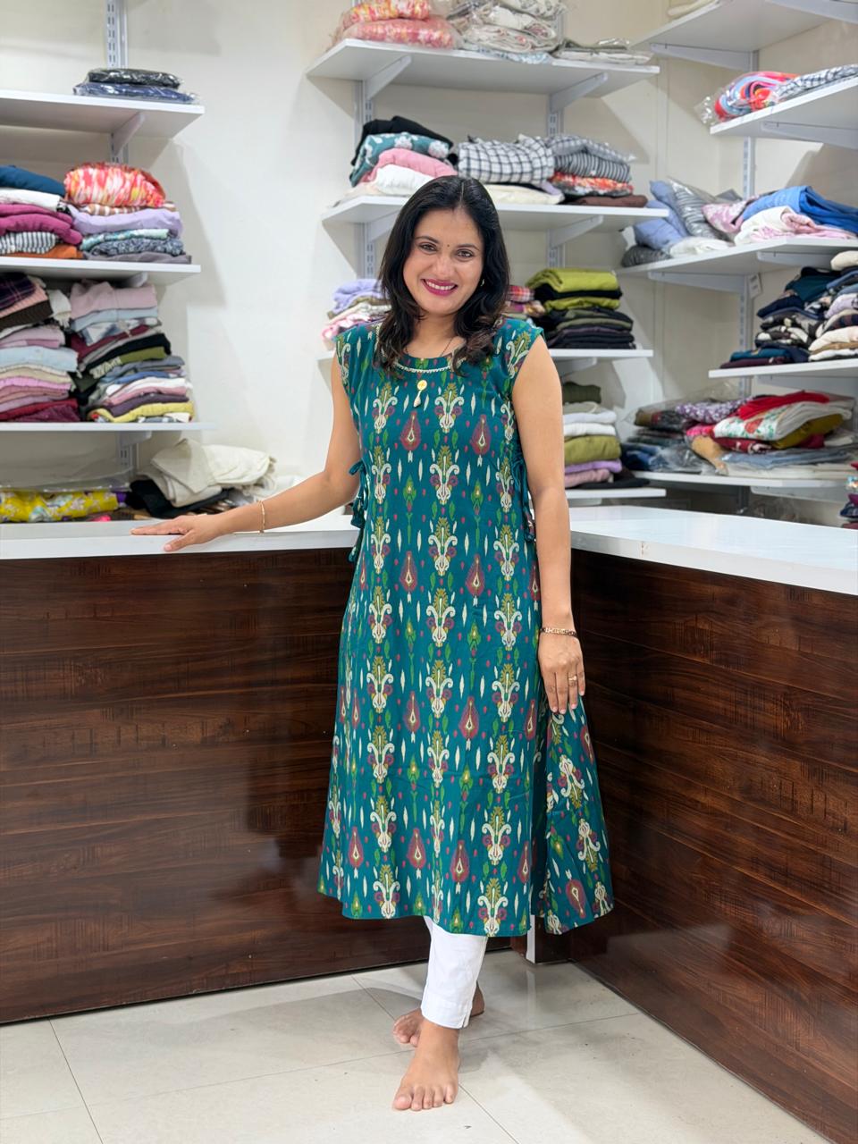 Cotton A line kurti - Morpankhi