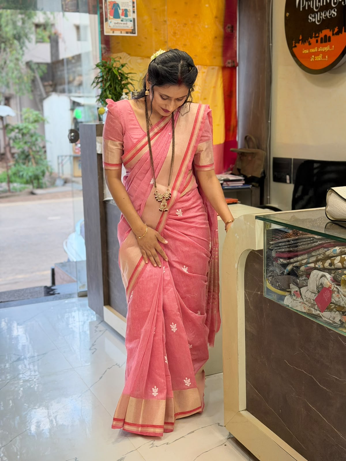 Thread Work Pattern Saree - Pink