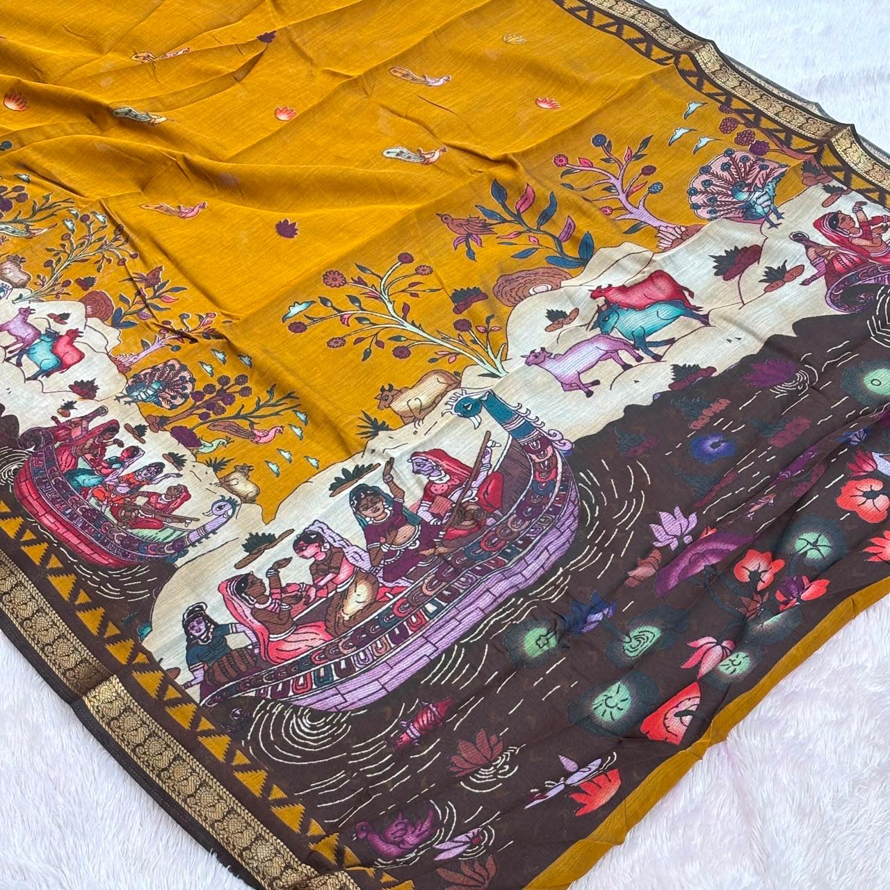 Beautiful Print design Saree-  Termeric Yellow