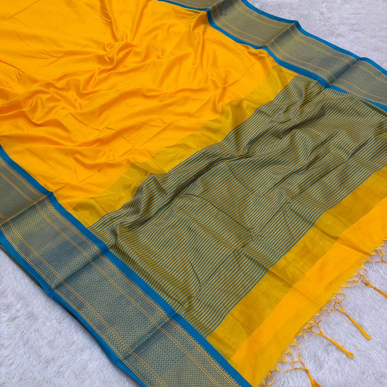 Maheshwari Paithani - Termeric Yellow