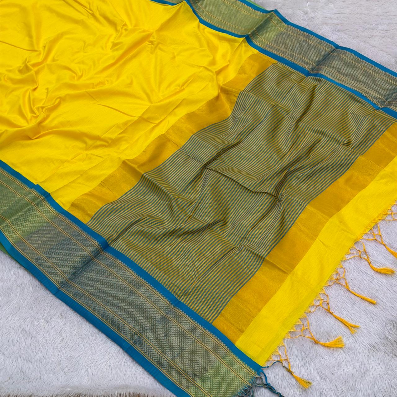 Maheshwari Paithani - Lemon Yellow