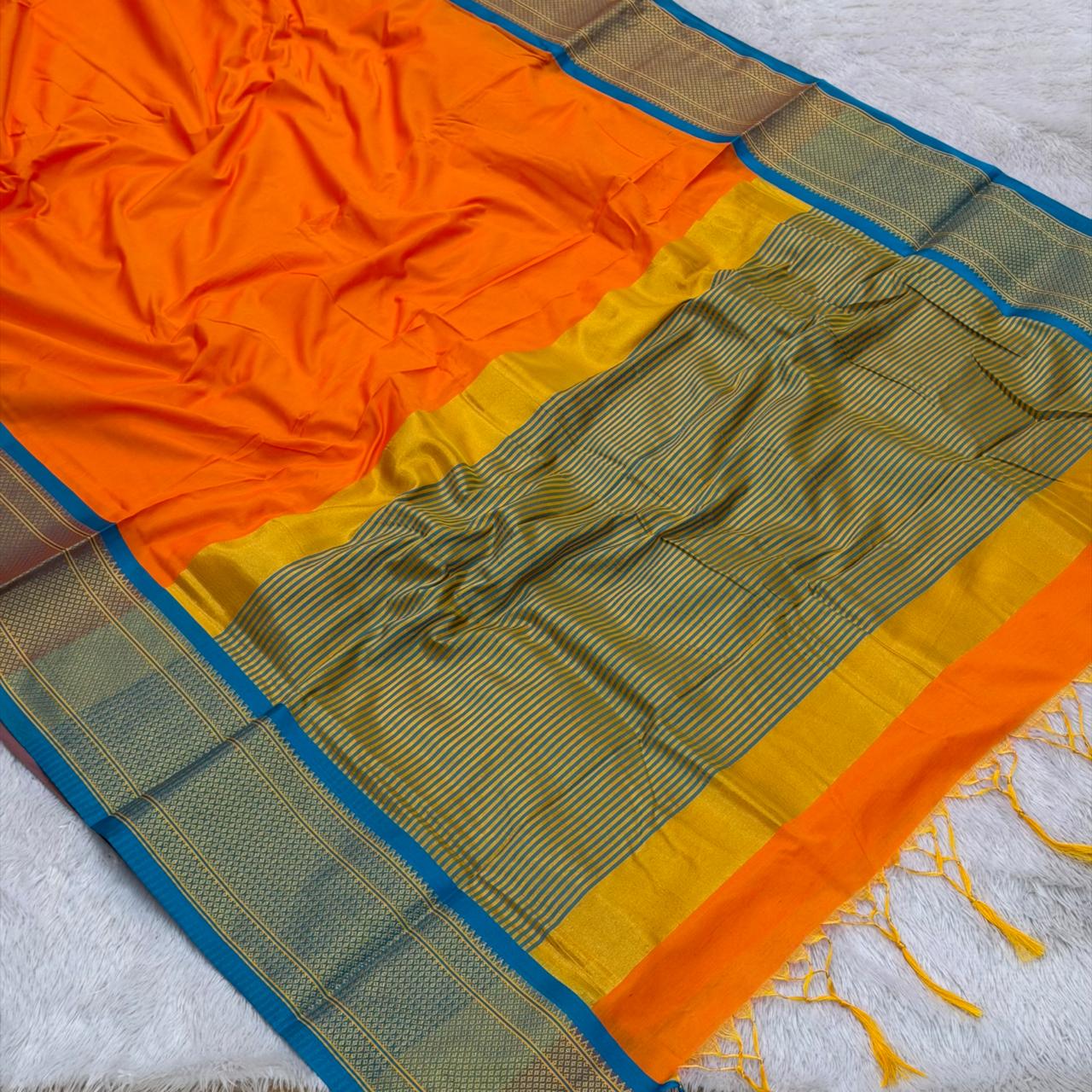 Maheshwari Paithani - Orange