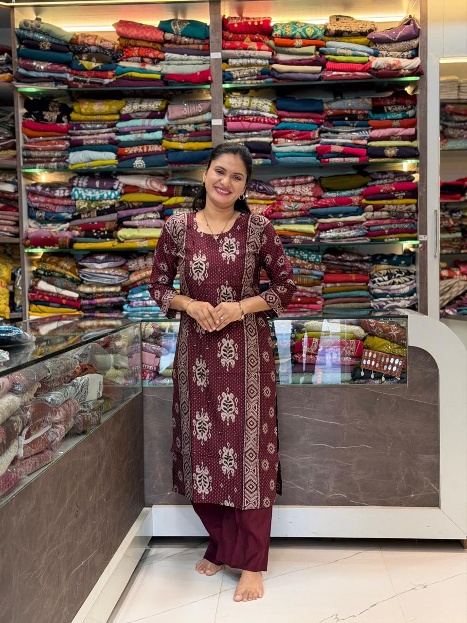 Kolam Printed Cord Set - Marron