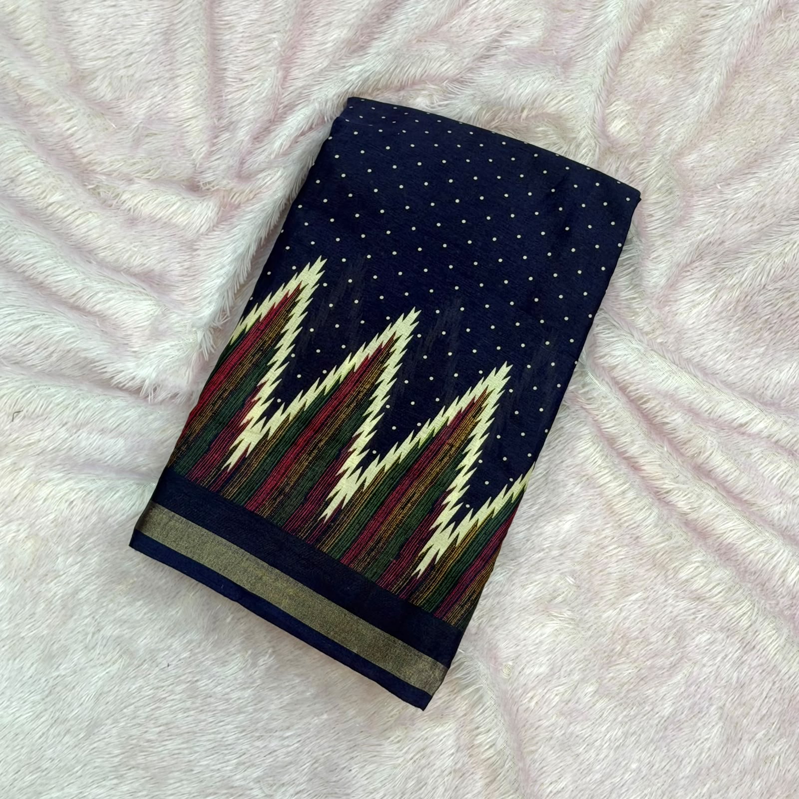 Zig zag Printed Saree -  Navy Blue
