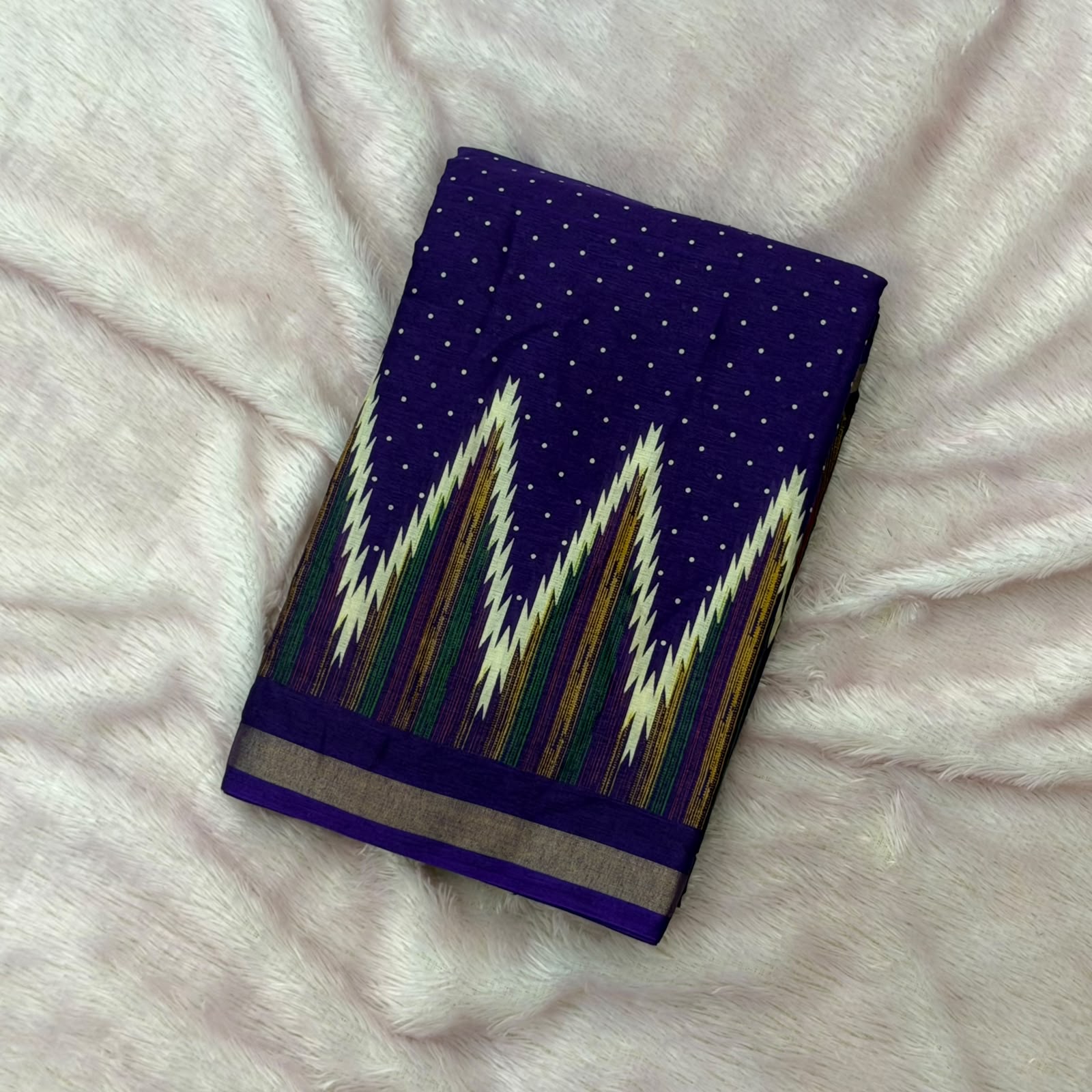 Zig Zag Printed Saree - Purple