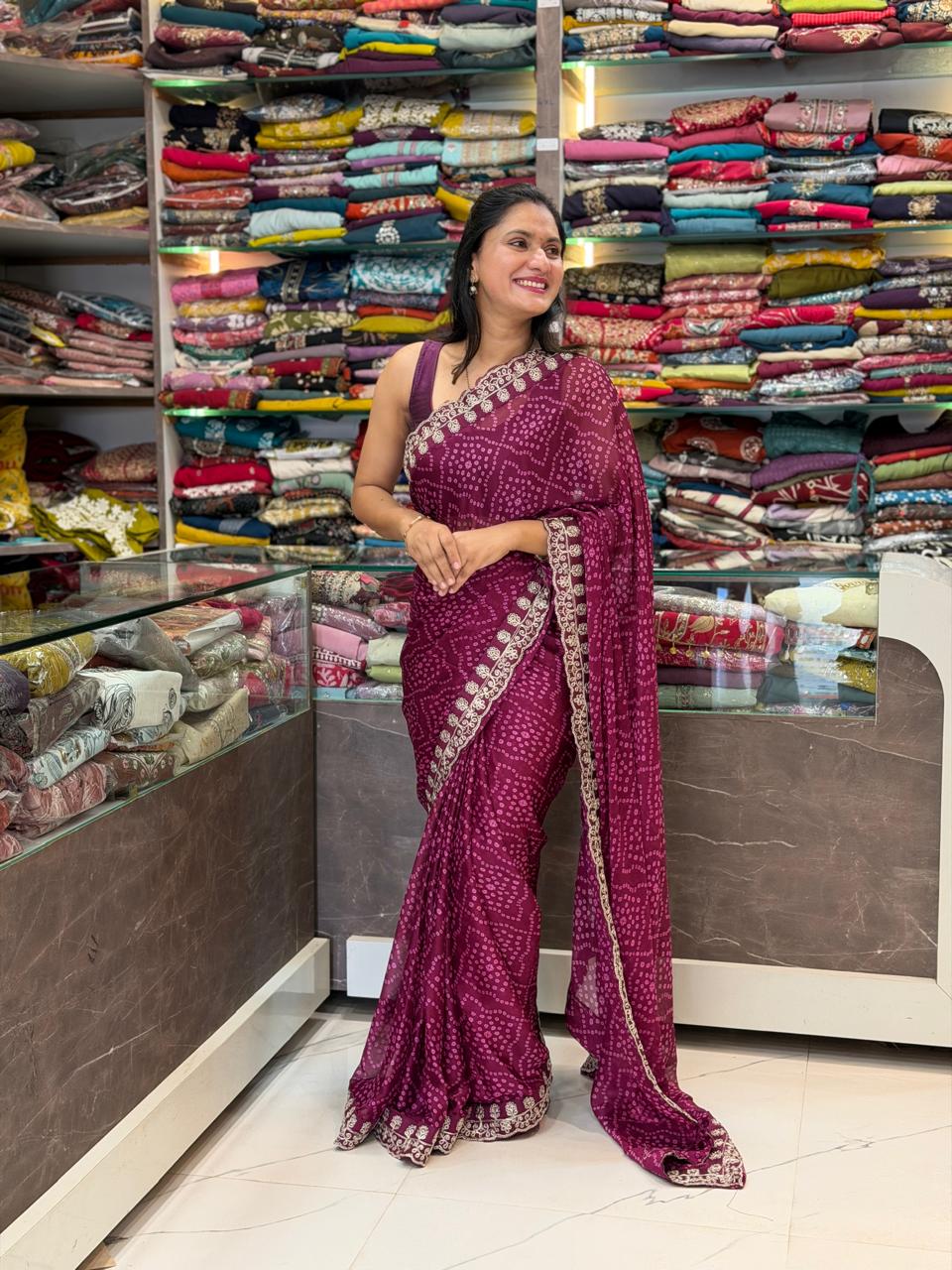 Shiffone Bandhani Saree -  Amsuli