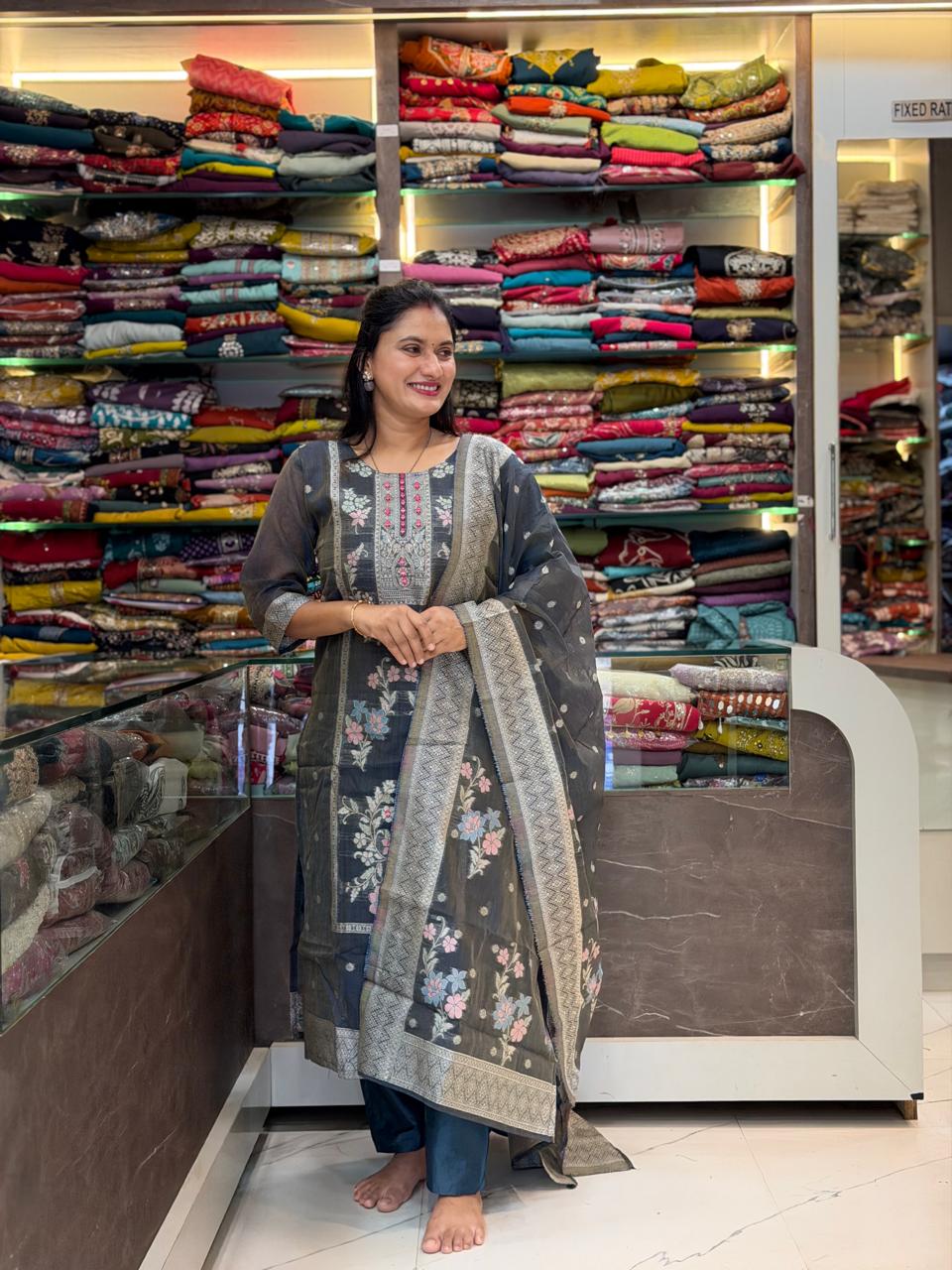 Jamdani Thread Work 3-Piece Dress Set