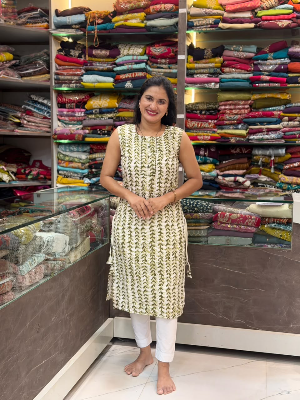 Khushi Cotton Liner Kurti -  Mehandi Shade