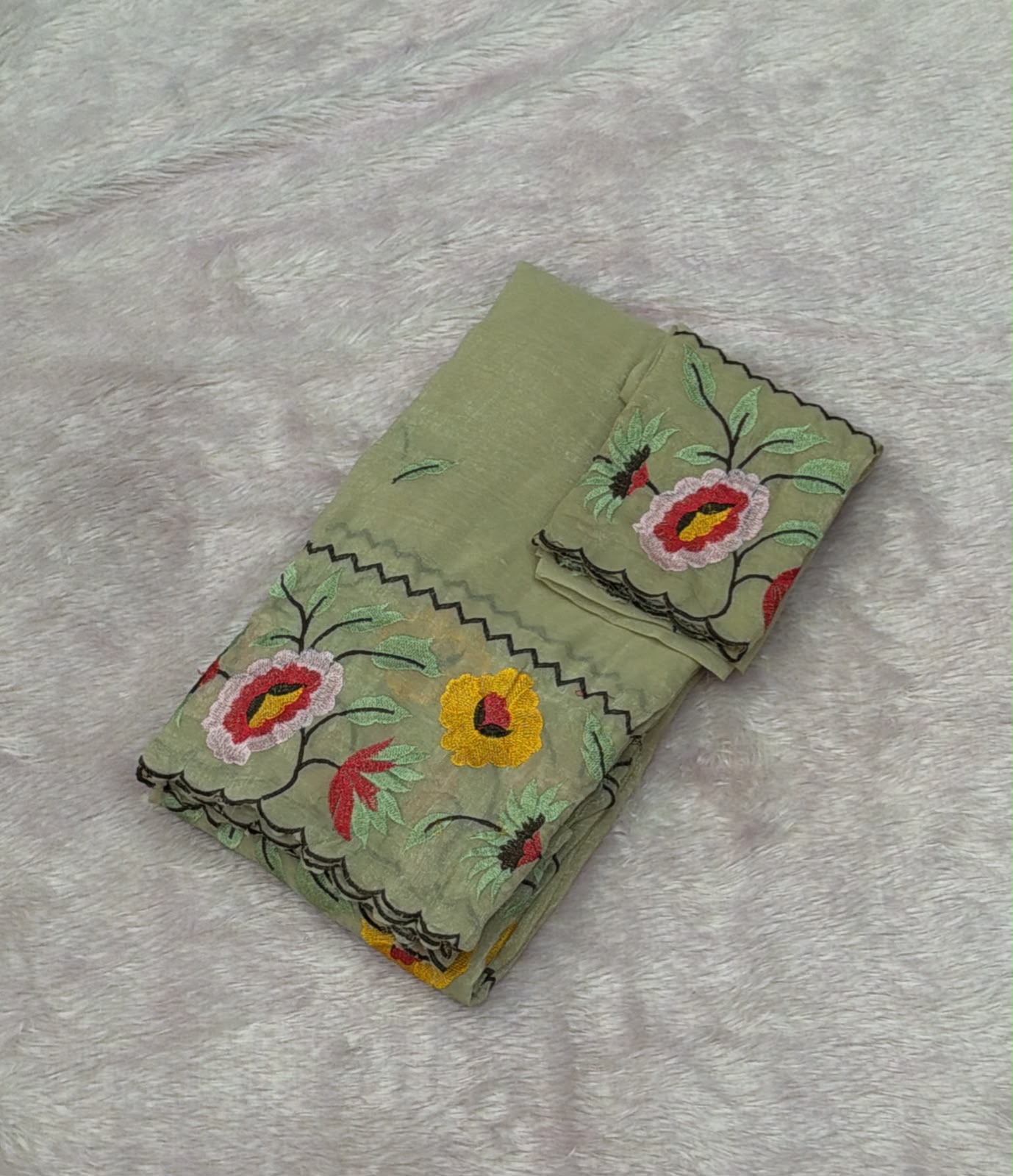 Floral Embroidery Saree -  Light Coffee