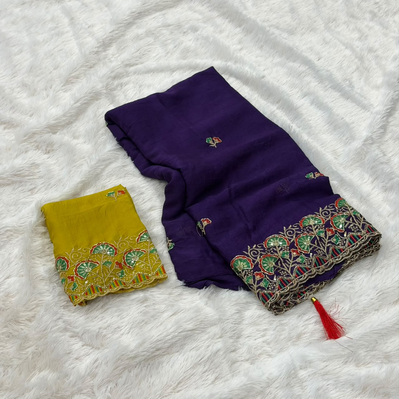 Karadana Embroidered Border Sarees - Purple
