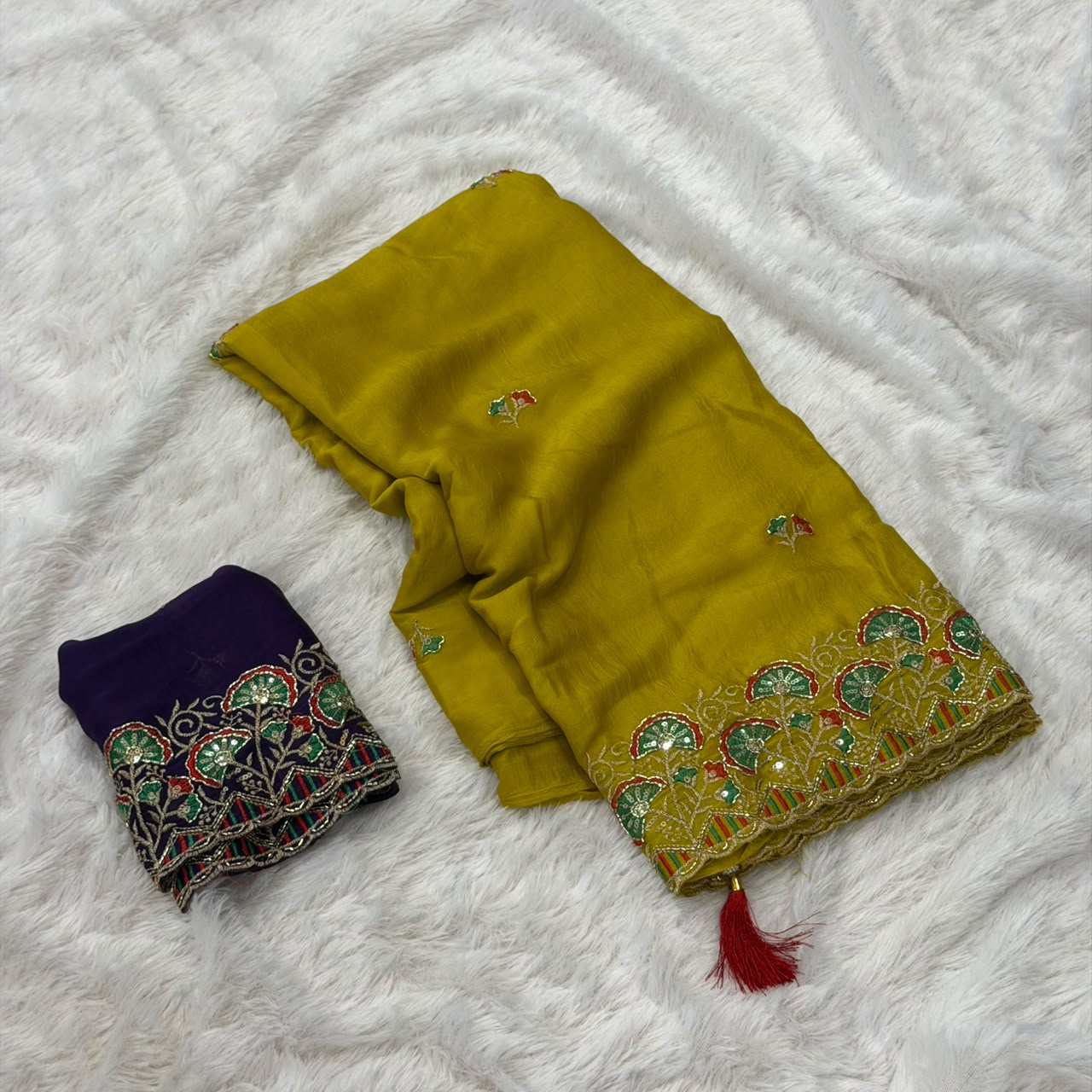 Karadana Embroidered Border Sarees - Mustard Yellow