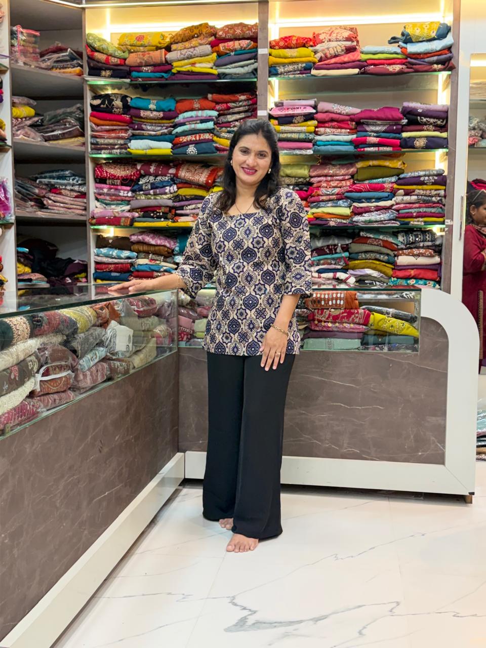 Back Note Pattern Kurti  - Blue