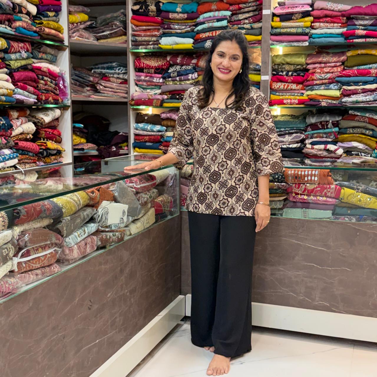 Back Note Pattern Kurti  - Coffee
