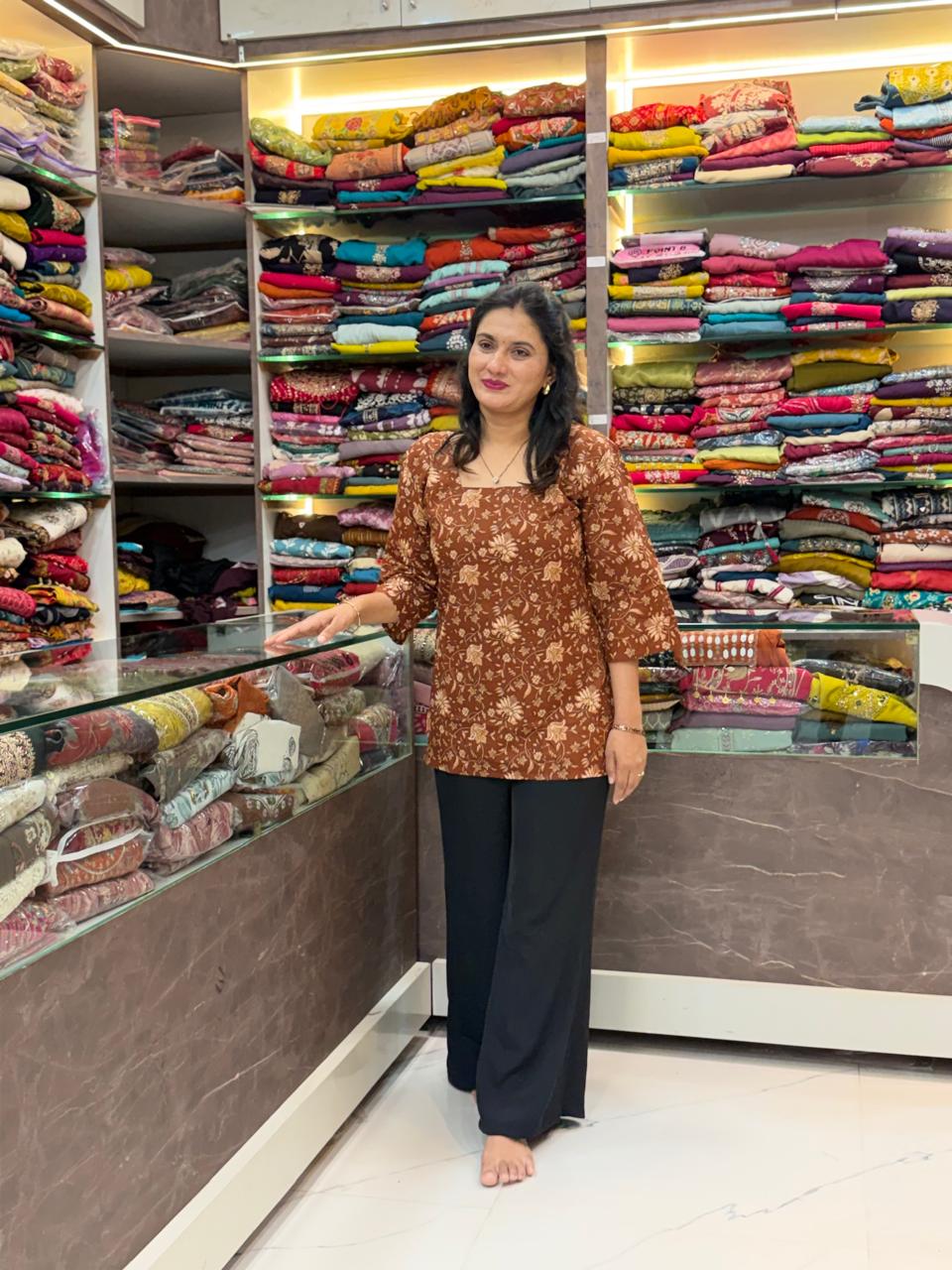 Back Note Pattern Kurti  - Brown ( Big design)