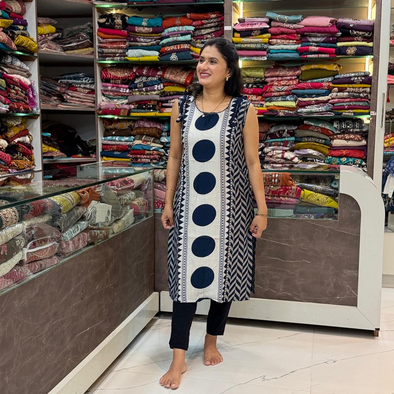 Anika Long Kurti -  Black And White Combination