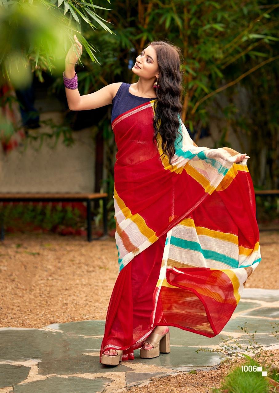 Cotton Linen Saree- Red