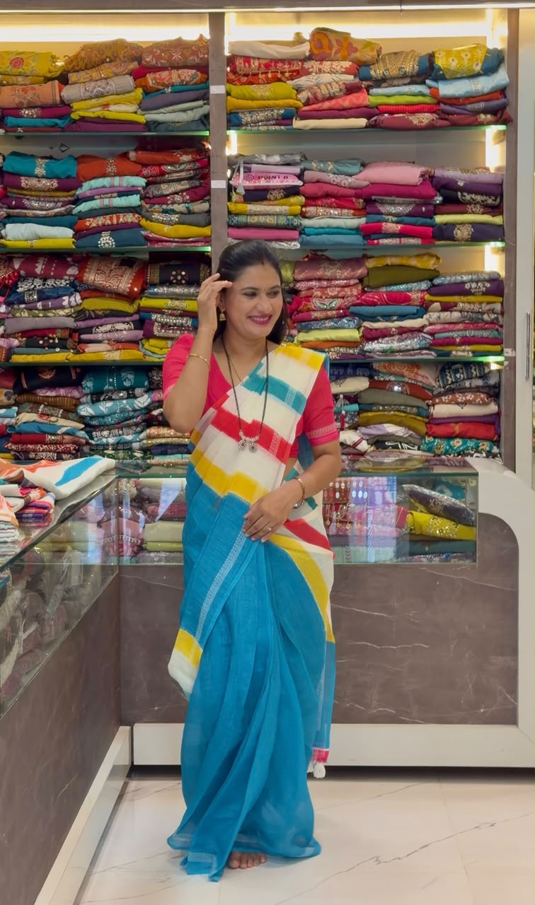 Cotton Linen Saree - Morpankhi