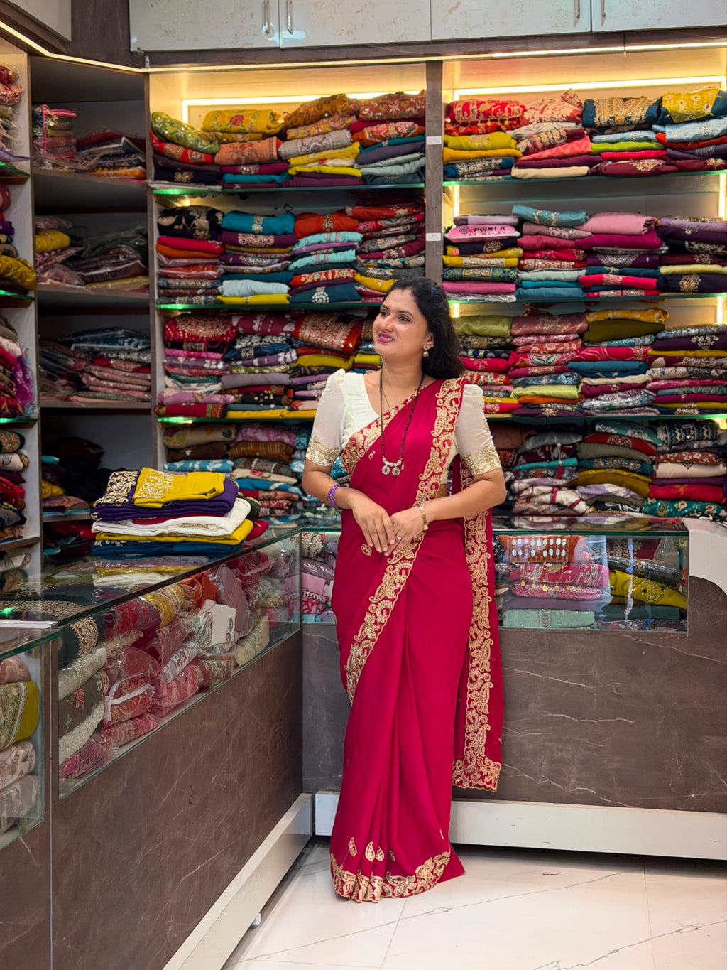 Ambika Designer Saree -  Cherry Pink