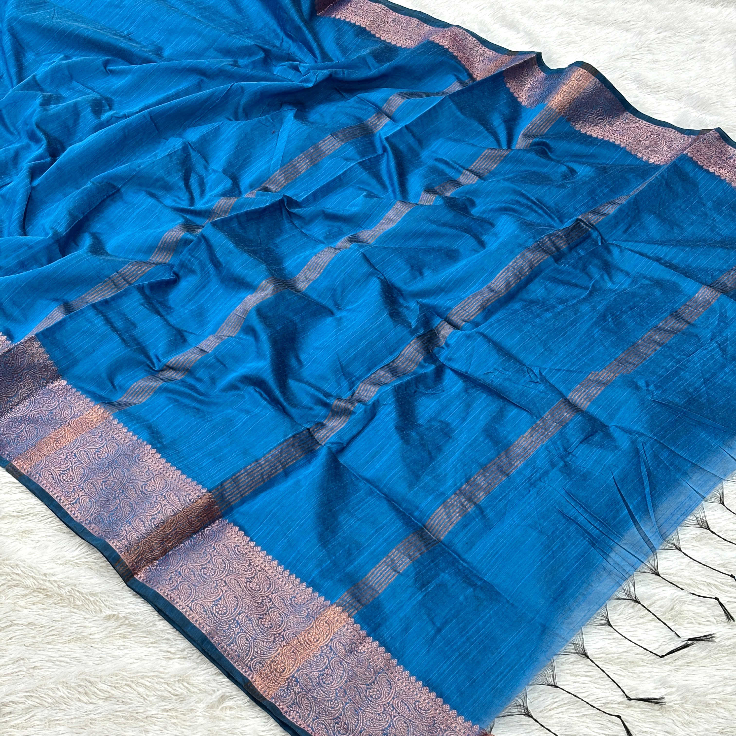 Bansi Linen Saree -  Sky Blue