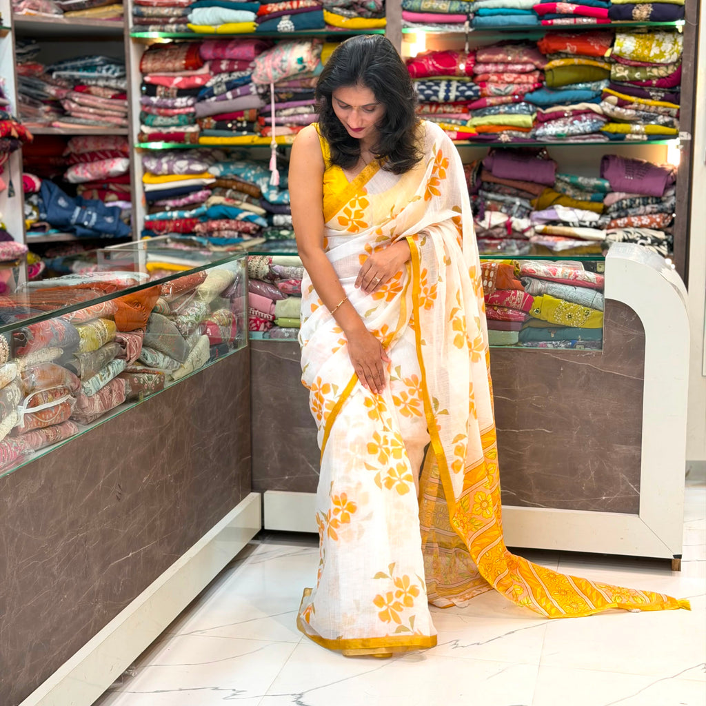 Soft Cotton Printed Floral Saree