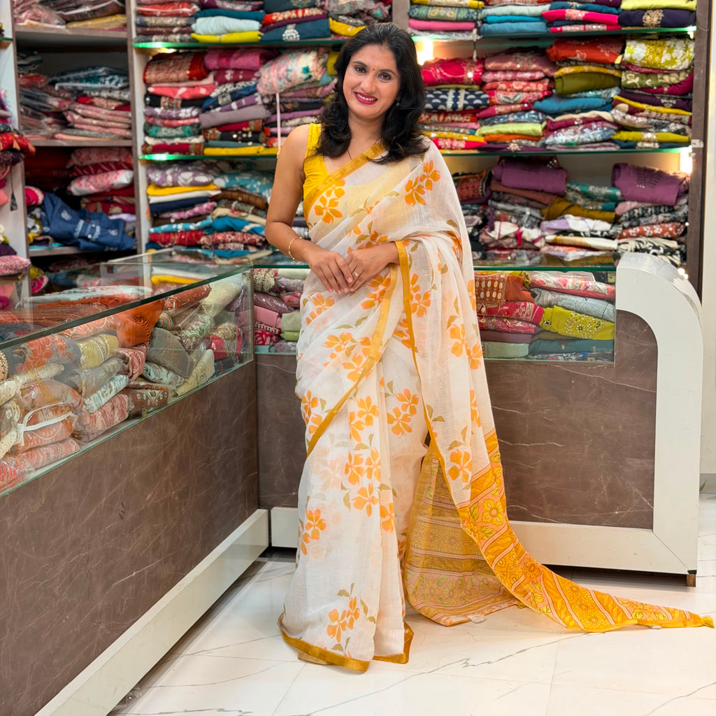 Soft Cotton Printed Floral Saree