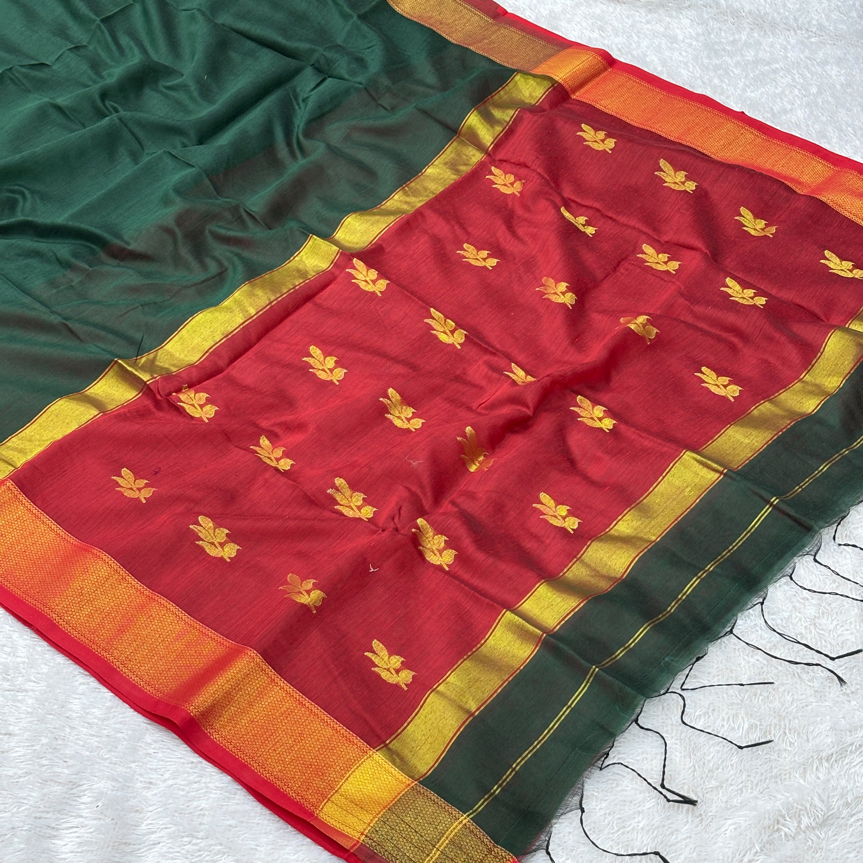 Rich Golden zari Saree - Green