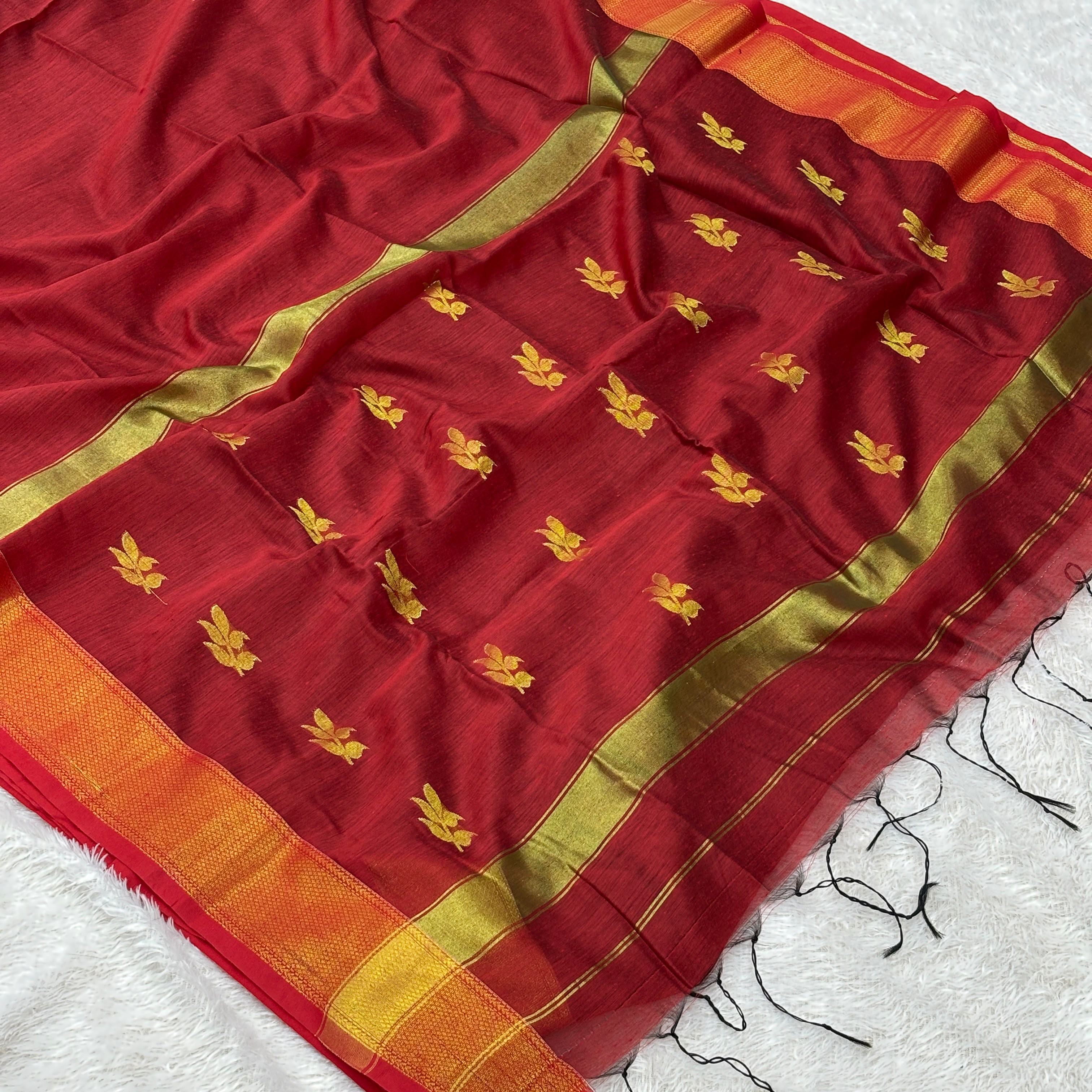 Rich Golden zari Saree - Marron