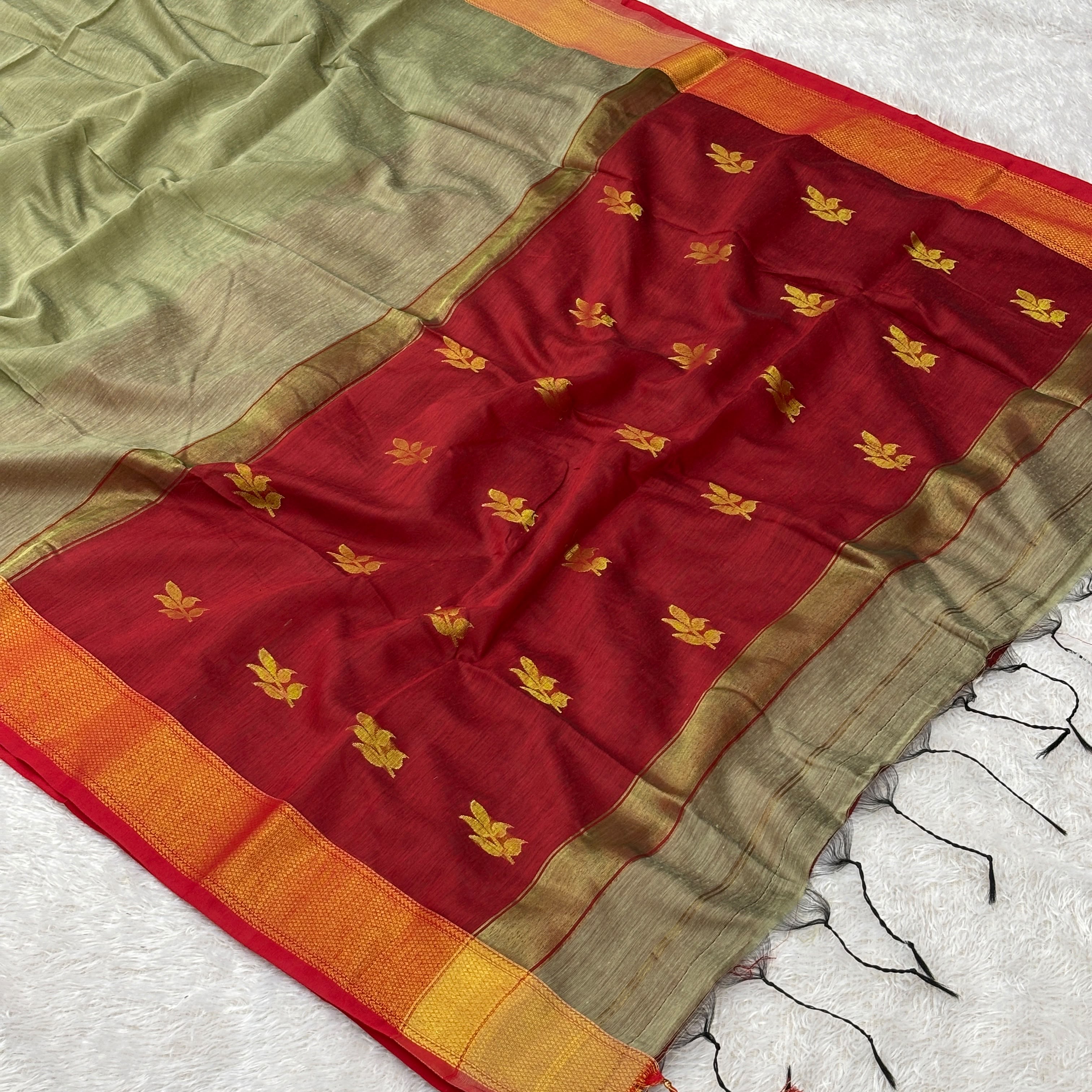 Rich Golden zari Saree - Pearl White