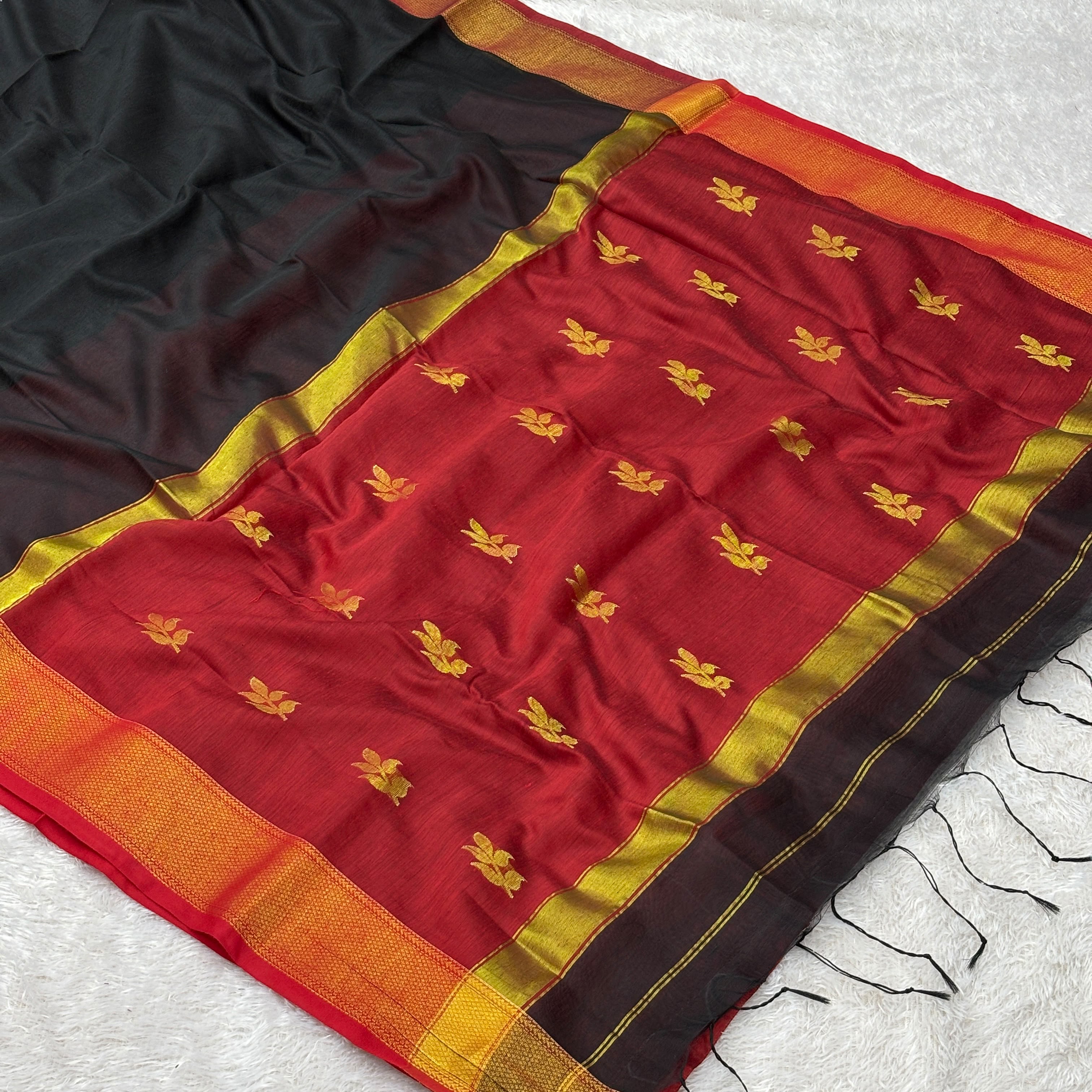 Rich Golden zari Saree -  Black
