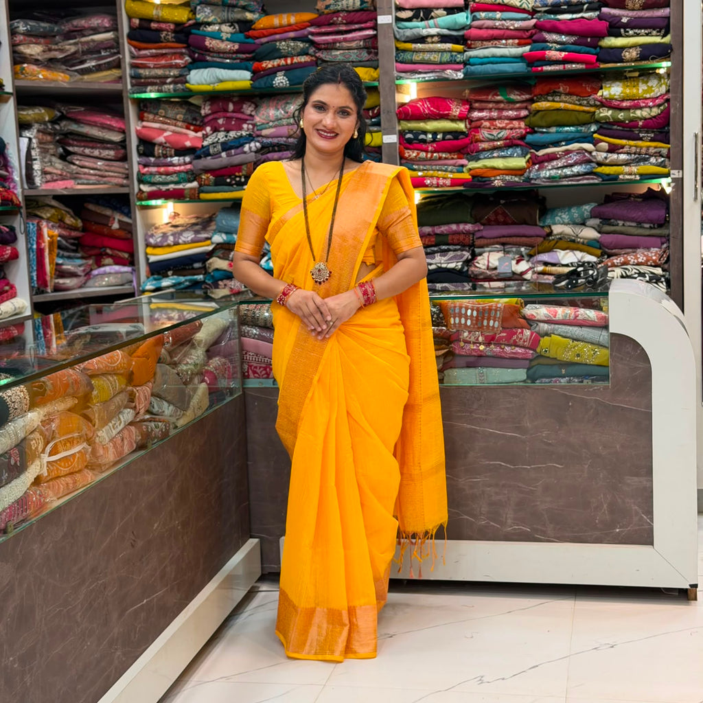 Bansi Linen Saree -  Termeric Yellow