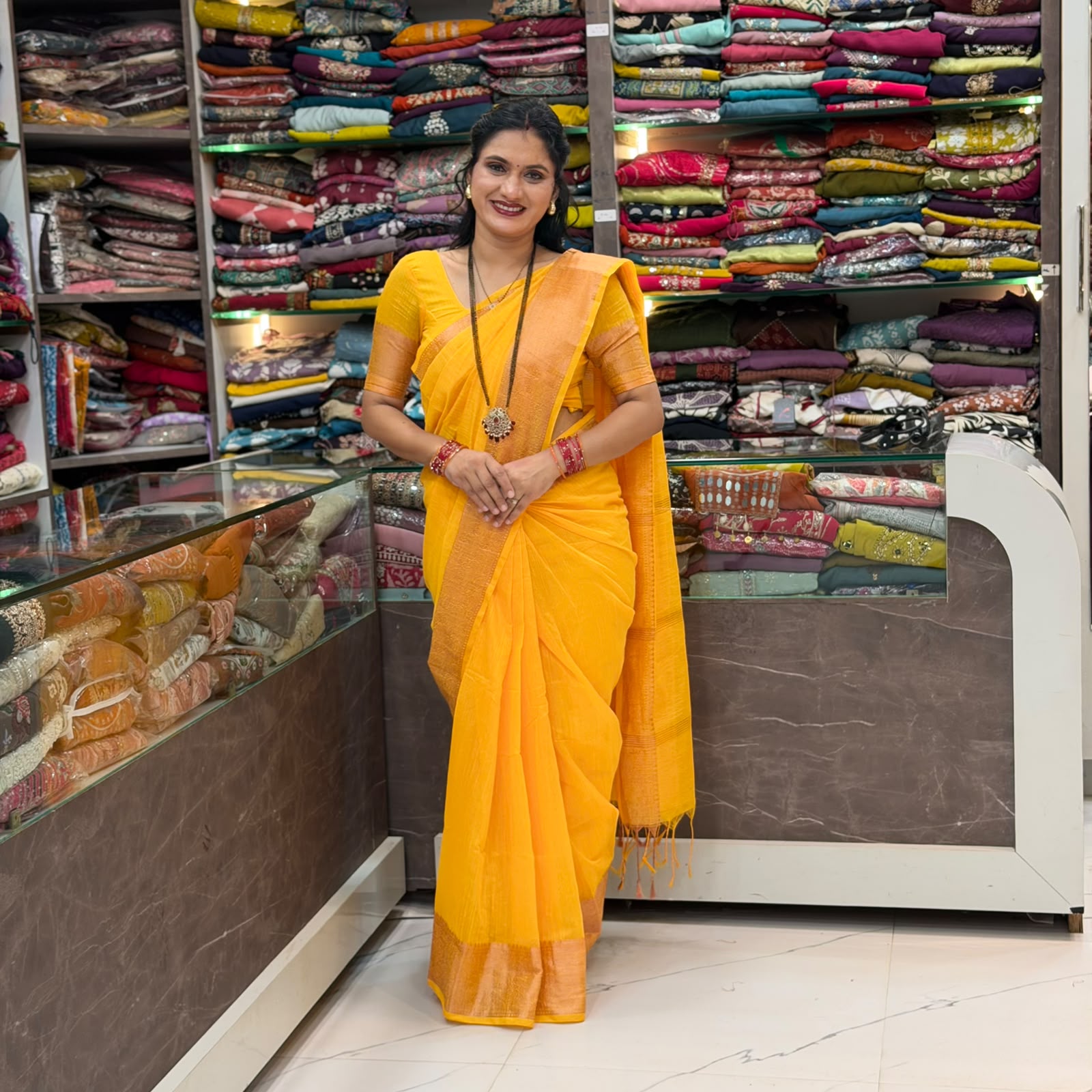 Bansi Linen Saree -  Termeric Yellow