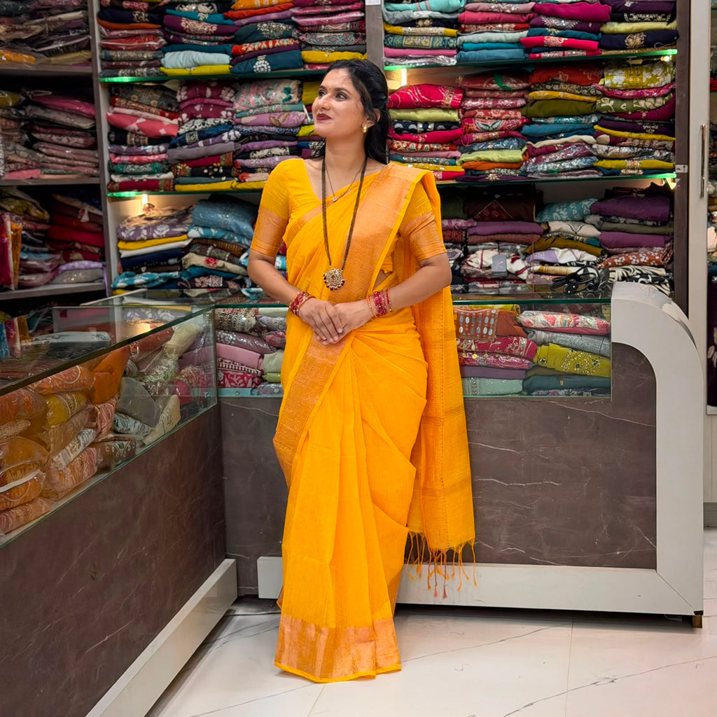 Bansi Linen Saree -  Termeric Yellow