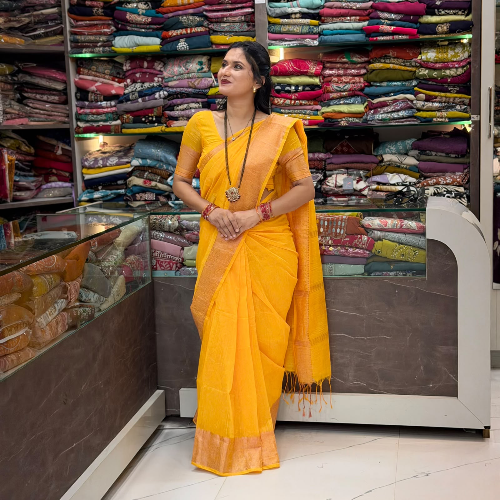 Bansi Linen Saree -  Termeric Yellow