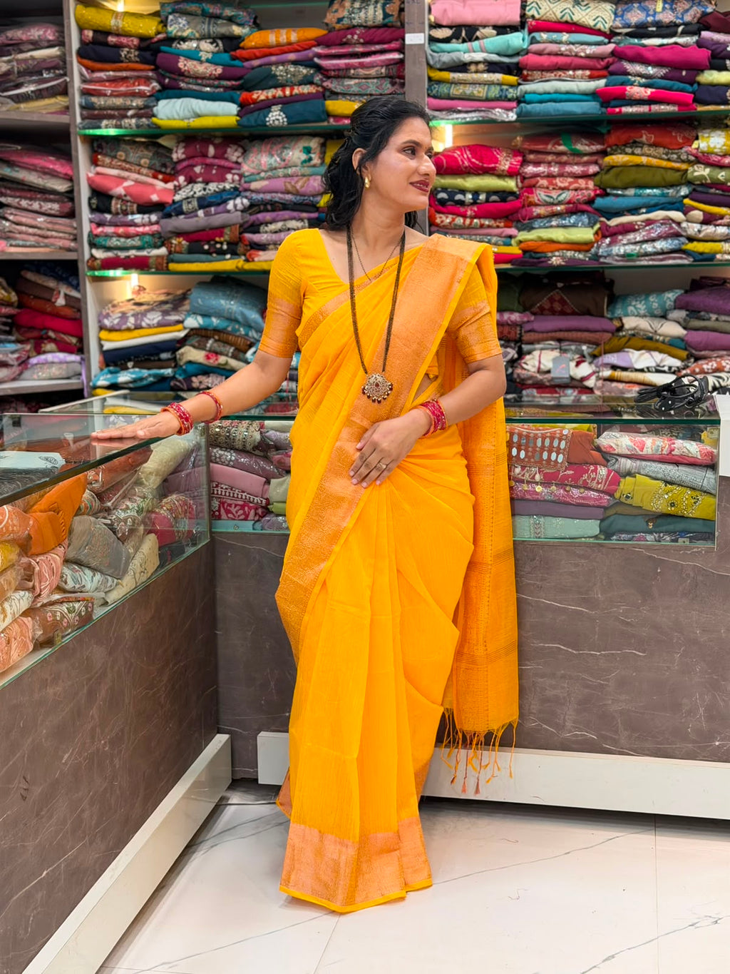 Bansi Linen Saree -  Termeric Yellow